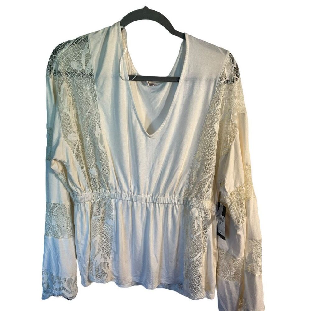Guess Charlene Blouse Shirt Womens Size XL Cream Ivory Lace Sections NWT
